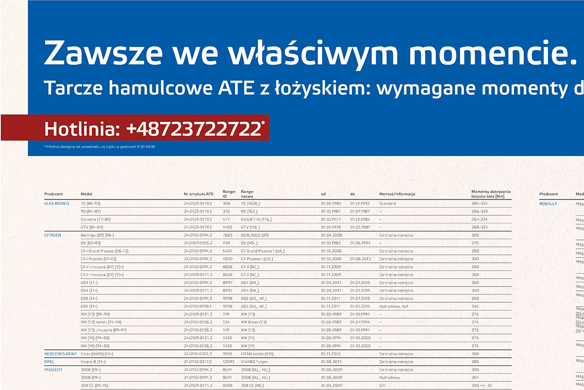 Tarcze hamulcowe z łożyskiem: wymagane momenty dokręcania